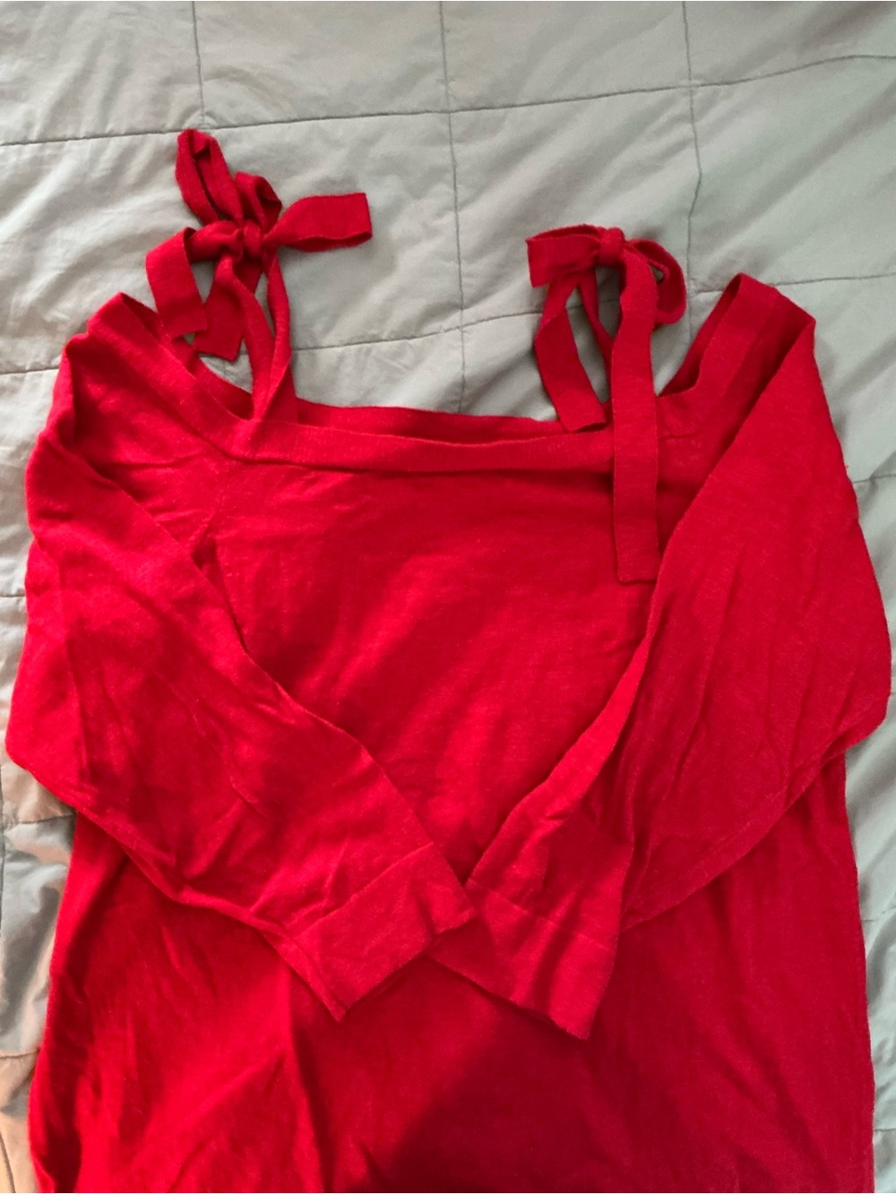 J. Crew Red Off-the-Shoulder Tie-Shoulder Sweater